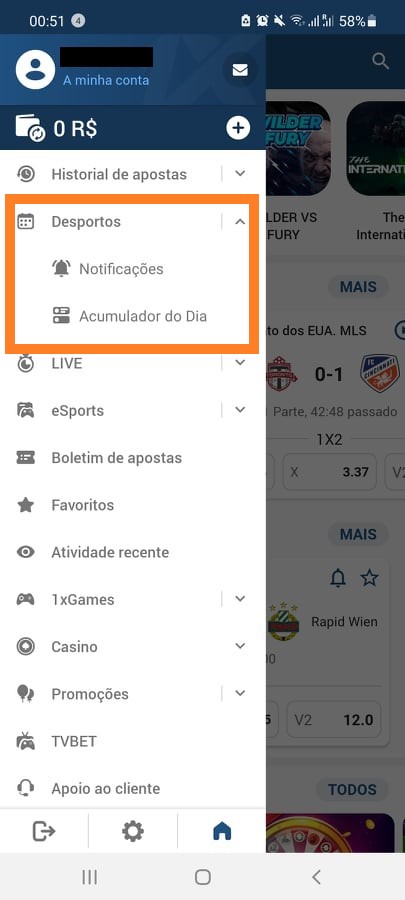 1xbet app menu